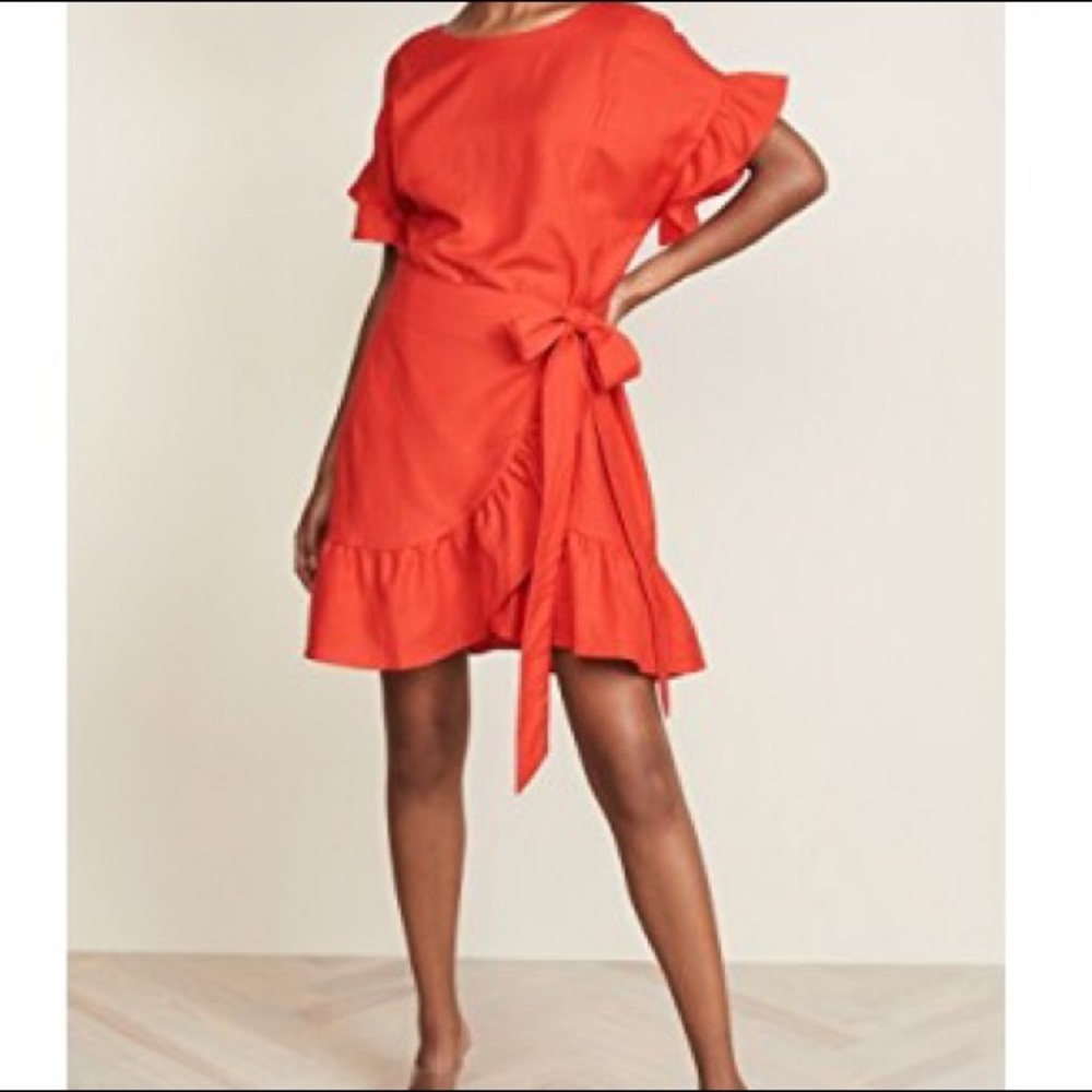 ASTR the Label Red Linen Ruffle Wrap Dress